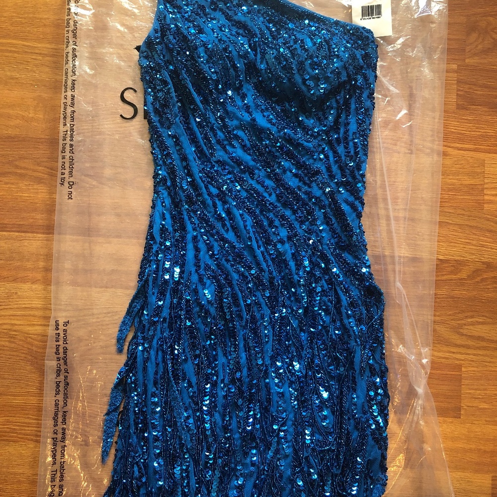 2022 Sherri Hill all beaded  short dress with hemline fringe